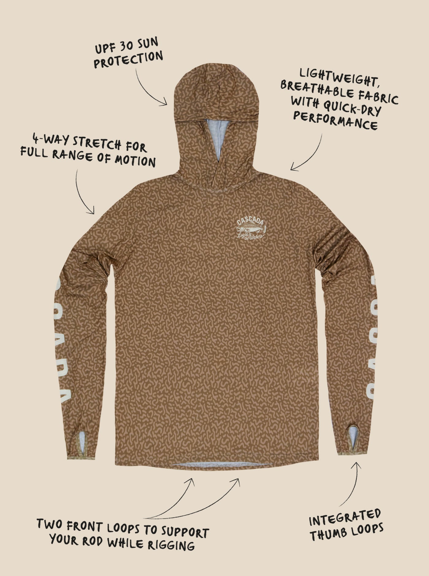 Trail T-Shirt Hoodie - Marble Trout