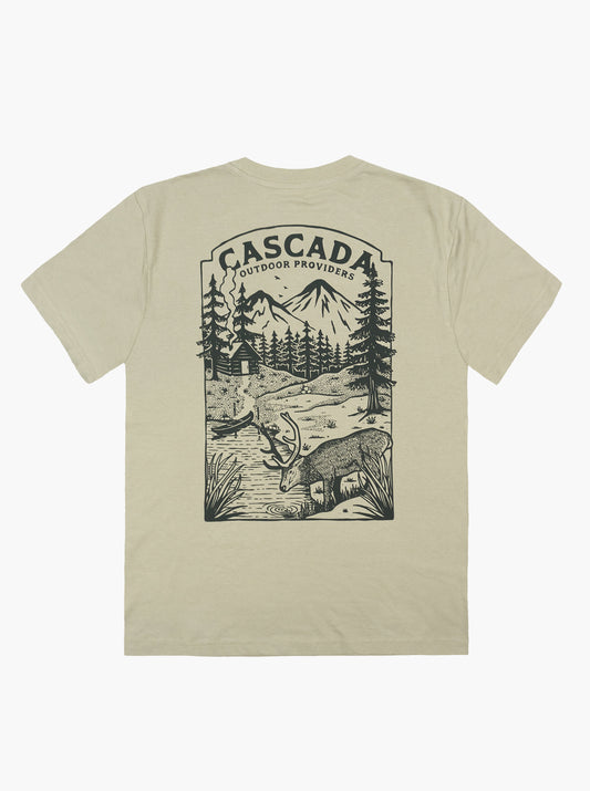 Cotton Unisex T-Shirt - At The Cabin - Dusty Green