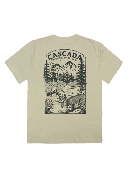 Cotton Unisex T-Shirt - At The Cabin - Dusty Green