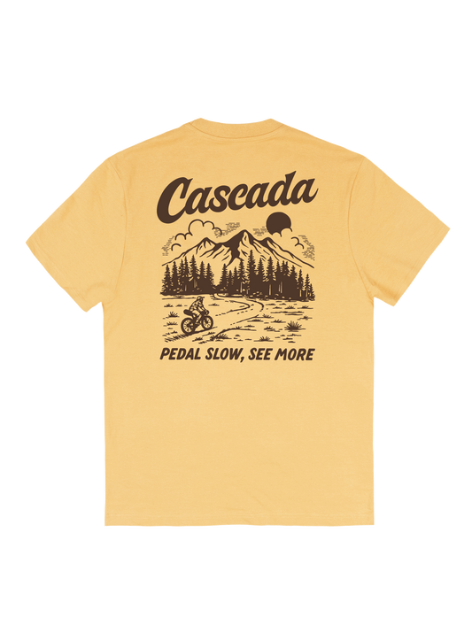 Cotton Unisex T-Shirt - Pedal Slow, See More - Golden Wheat
